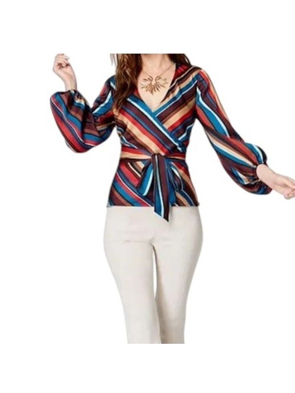 INC International Concepts Multi Color Striped Wrap Top Size XS NWT